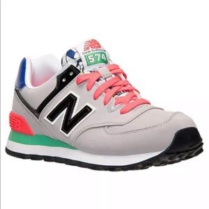 New Balance WL574HRG Grey Black Pink Green SZ 8